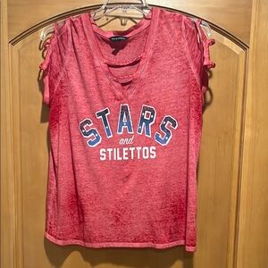 Rock & Republic Red, Blue, and White ‘Stars and Stilettos’ Cut Out T-Shirt